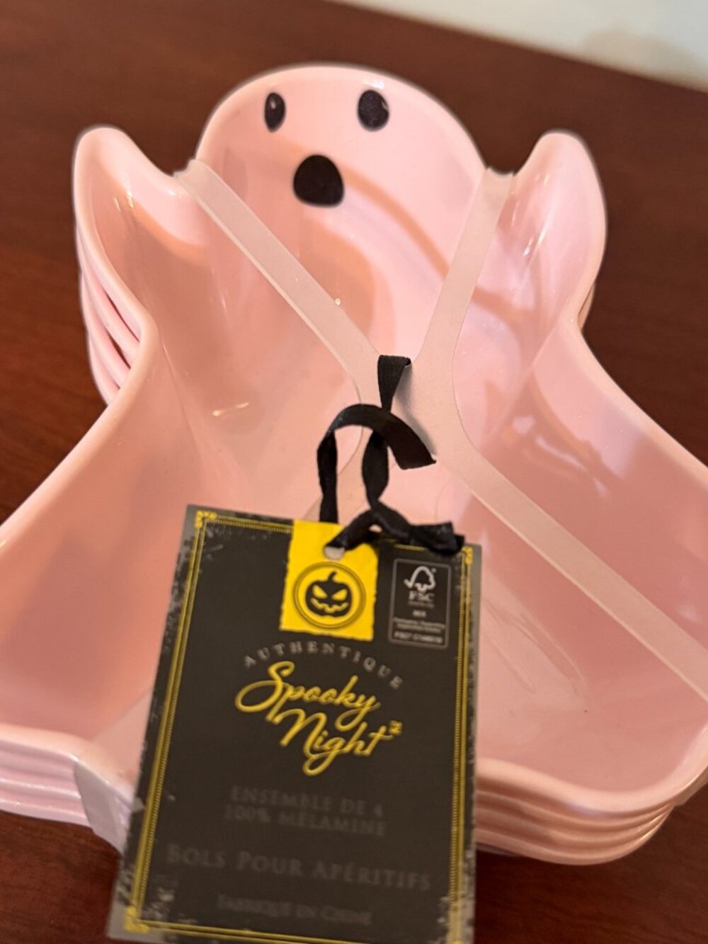 Spooky Night Pink Ghost Bowls Set of 4 Halloween Melamine Candy Snack Bowls - Picture 2 of 6